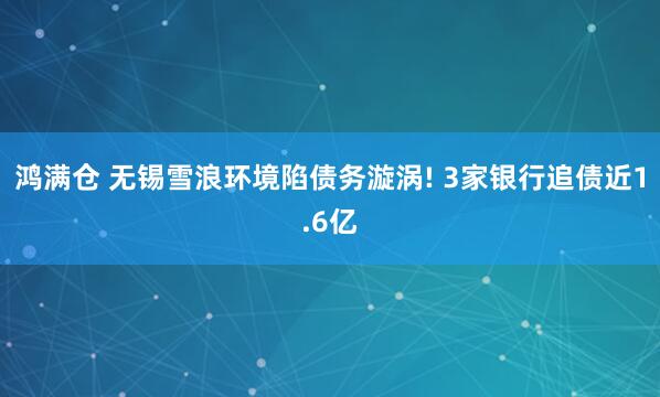 鸿满仓 无锡雪浪环境陷债务漩涡! 3家银行追债近1.6亿